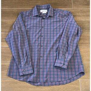 Mizzen Main Men's Shirt  XL Purple/Plum Check Standard Fit Button Up Stretch